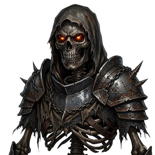 Skeletal guard — a rusted-armor undead sentinel guarding a hidden delve